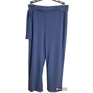 Serengeti Sz L Women's Tie Waist Belt Pull On Wide Leg Poly Blend Pants in Blue